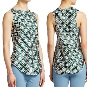 Theory Sleeveless Silk Satin Geometric Print Sleeveless Top – Women's Size M